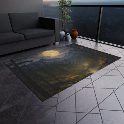 Moonlit Forest in The Mountains Outdoor Rug Nature Decor Patio Accessory Camping Essentials Boho Style Rug Garden Mat