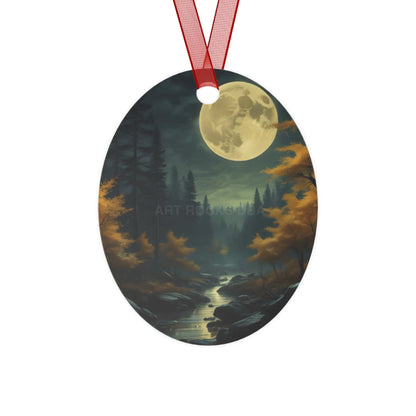 Moonlit Forest Metal Ornament — Scenic Night Landscape Ornament for Christmas & Nature Lovers - Oval / One Size - Home