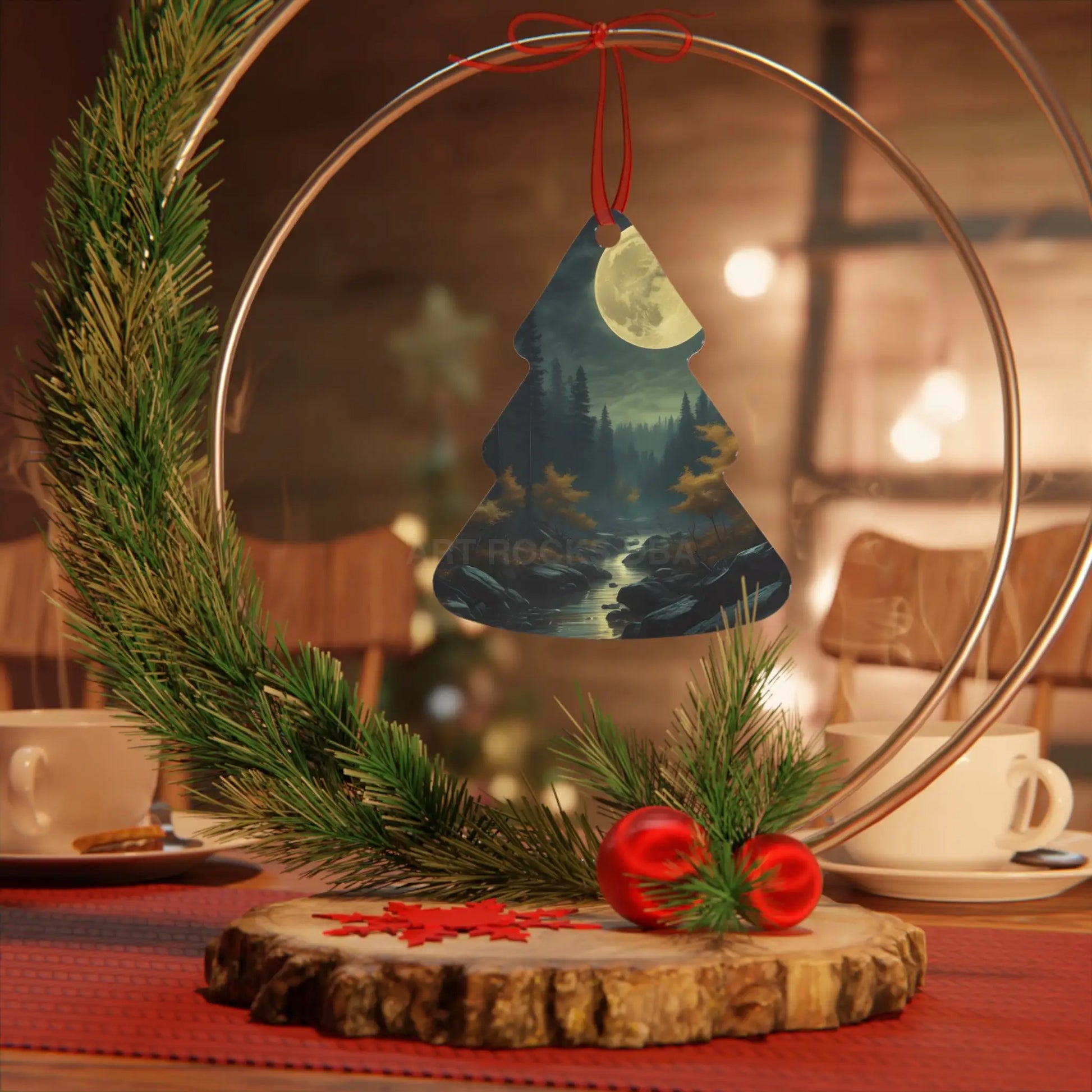 Moonlit Forest Metal Ornament — Scenic Night Landscape Ornament for Christmas & Nature Lovers - Home Decor