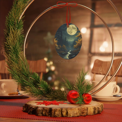 Moonlit Forest Metal Ornament — Scenic Night Landscape Ornament for Christmas & Nature Lovers - Home Decor