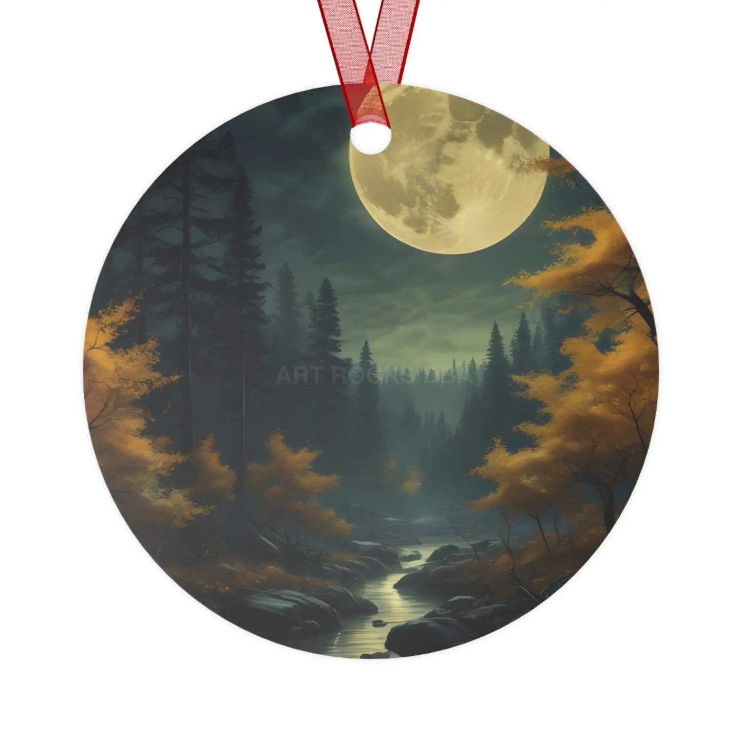 Moonlit Forest Metal Ornament — Scenic Night Landscape Ornament for Christmas & Nature Lovers - Round / One Size - Home
