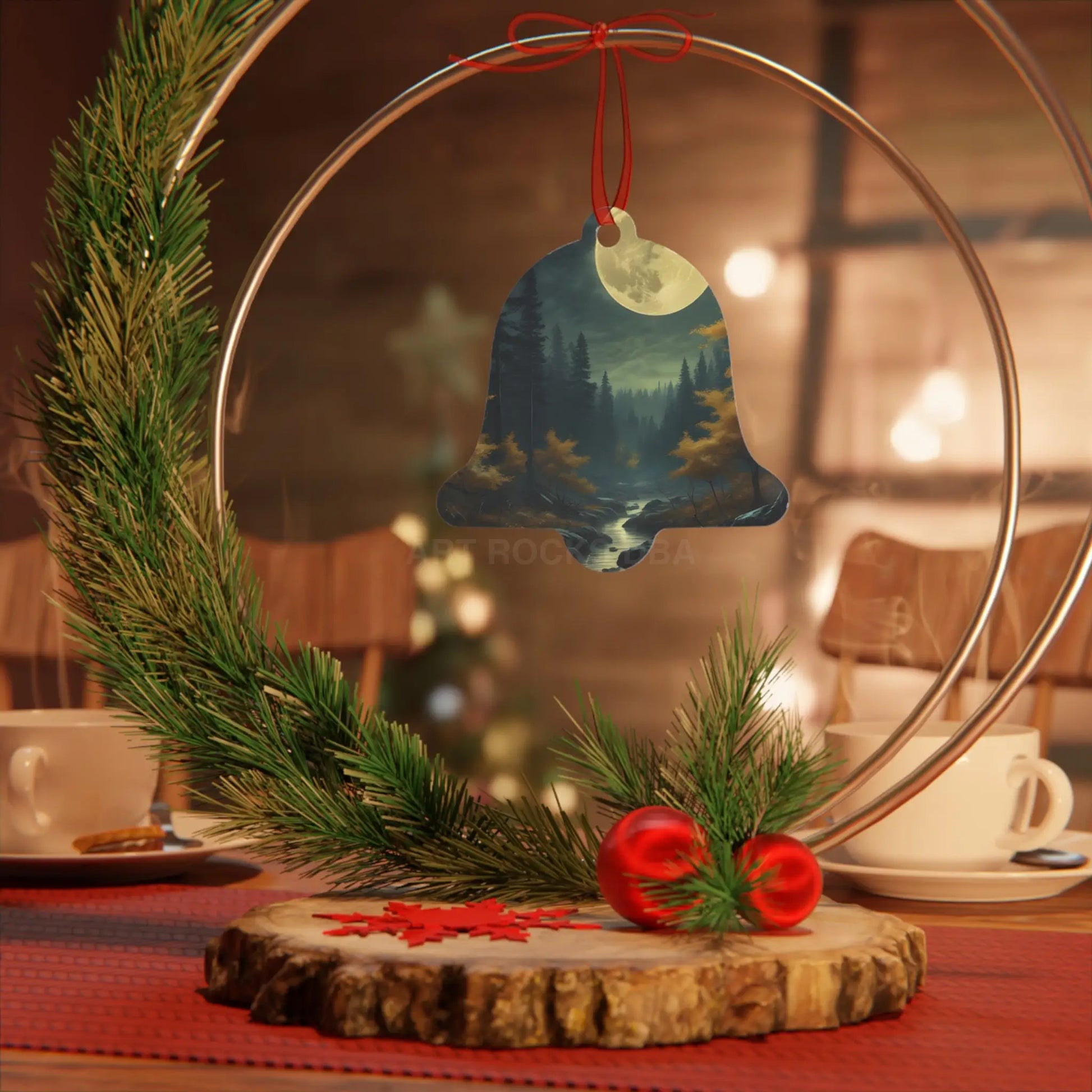 Moonlit Forest Metal Ornament — Scenic Night Landscape Ornament for Christmas & Nature Lovers - Home Decor