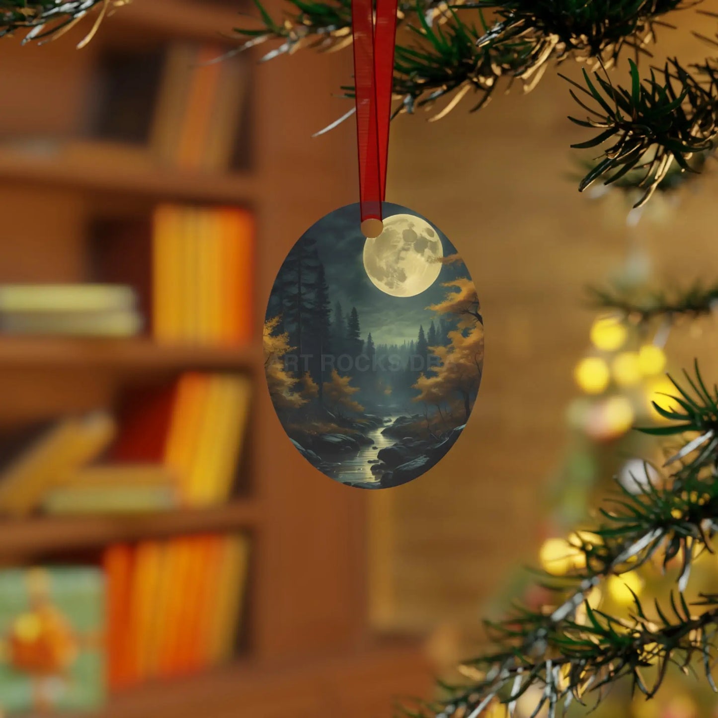 Moonlit Forest Metal Ornament — Scenic Night Landscape Ornament for Christmas & Nature Lovers - Home Decor