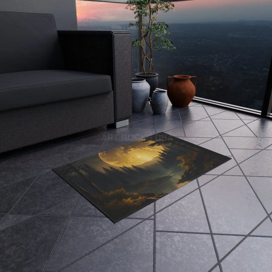 Moonlit Forest Outdoor Rug | Cozy Patios Camping Decor Bohemian Style Eco-Friendly Home - 24’’ × 36’’ - Home Decor