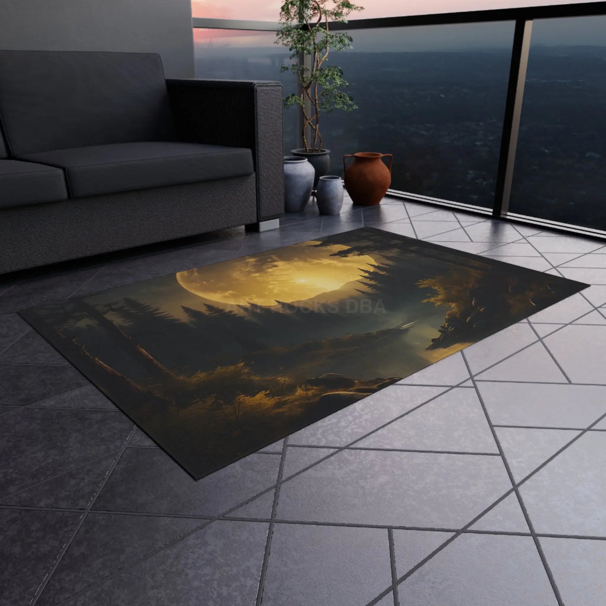 Moonlit Forest Outdoor Rug | Cozy Patios Camping Decor Bohemian Style Eco-Friendly Home - Home Decor