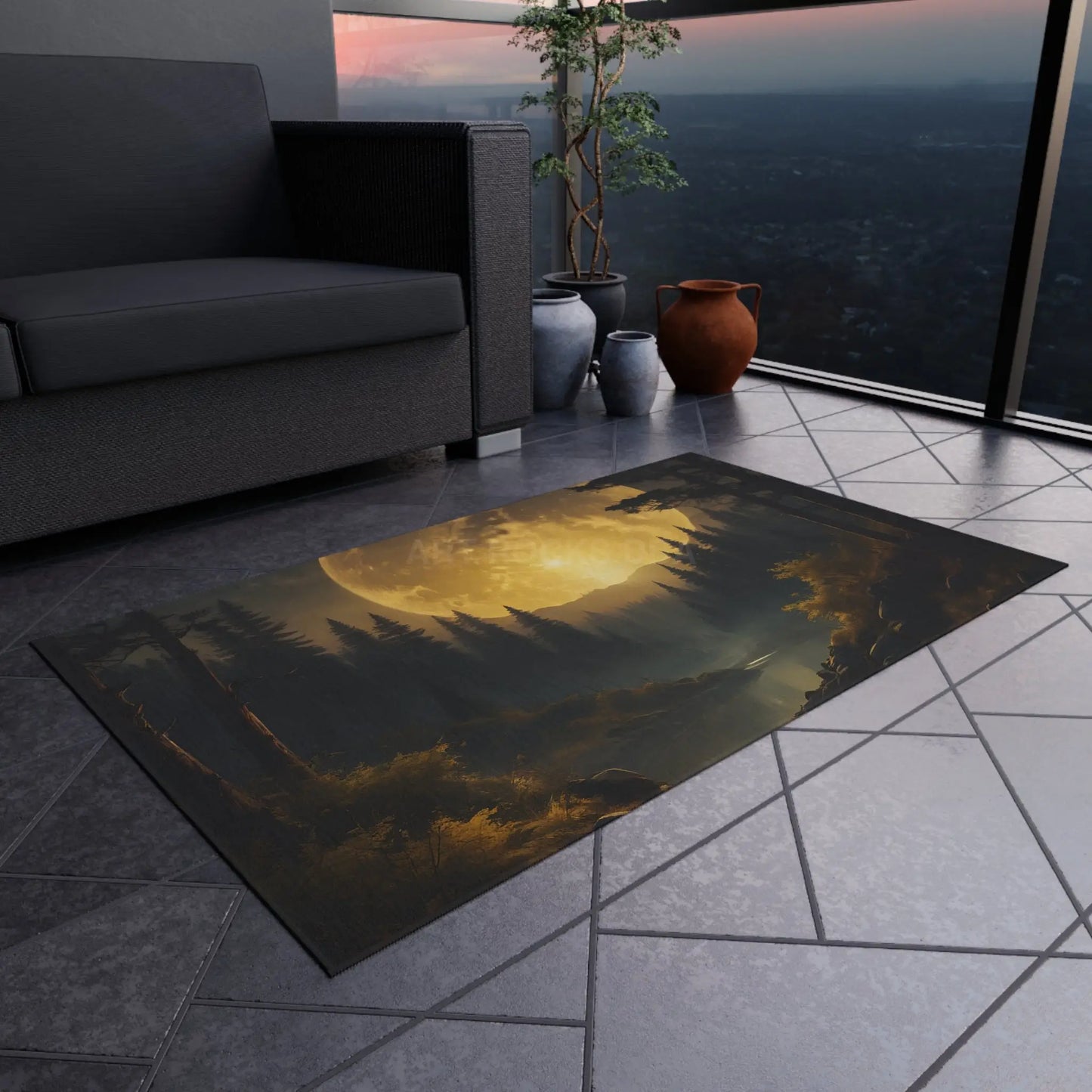 Moonlit Forest Outdoor Rug | Cozy Patios Camping Decor Bohemian Style Eco-Friendly Home - Home Decor