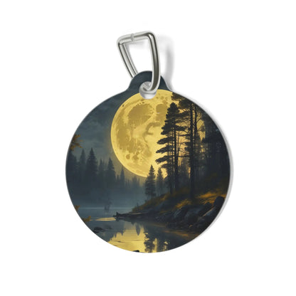Moonlit Forest Pet Tag — Dog & Cat ID Charm with Full Moon Lake Design - 1’’ - Pets