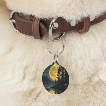 Moonlit Forest Pet Tag — Dog & Cat ID Charm with Full Moon Lake Design - 1’’ - Pets
