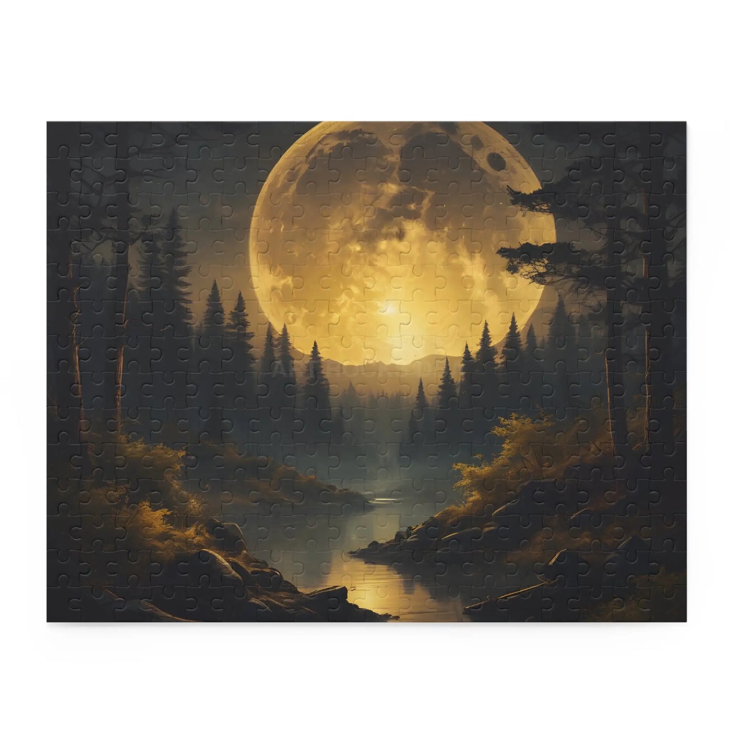 Moonlit Forest Puzzle — Scenic Night Landscape Jigsaw (120/252/500 pcs) - 14’’ × 11’’ (252 pcs) - Puzzle