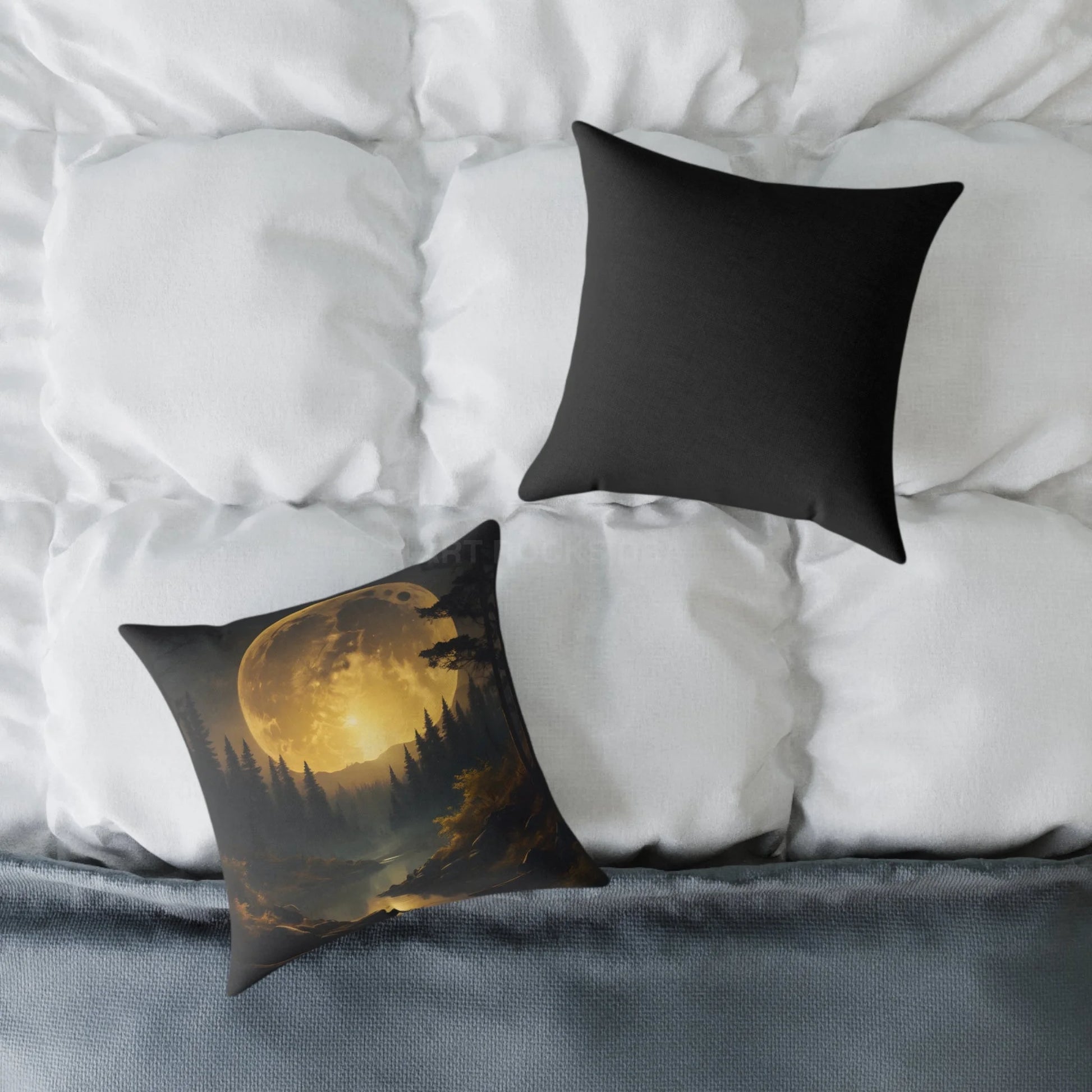 Moonlit Forest Square Pillow - Cozy Home Decor Gift for Nature Lovers Bedroom Accent Autumn Vibes Halloween Decor