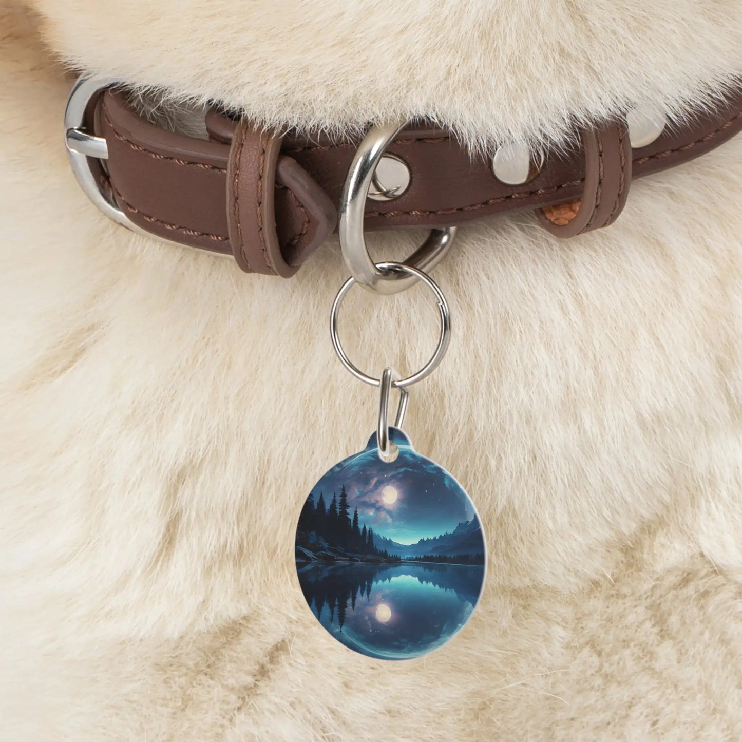 Moonlit Lake Pet Tag — Scenic Night Sky Dog ID Tag - 1’’ - Pets