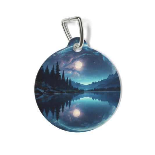 Moonlit Lake Pet Tag — Scenic Night Sky Dog ID Tag - 1’’ - Pets