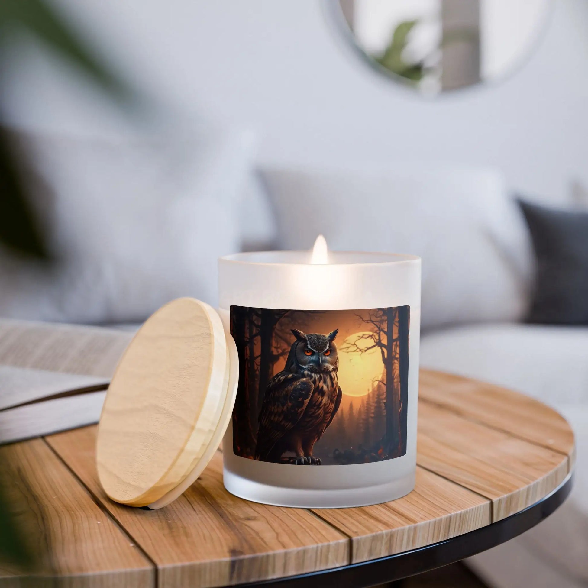 Moonlit Owl Frosted Glass Candle — 11oz Woodland Evening Scented Candle - Vanilla / 11oz - Home Decor