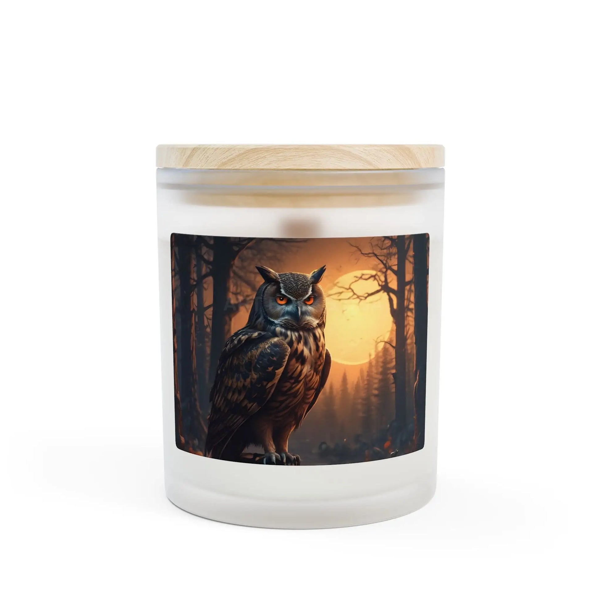 Moonlit Owl Frosted Glass Candle — 11oz Woodland Evening Scented Candle - Home Decor