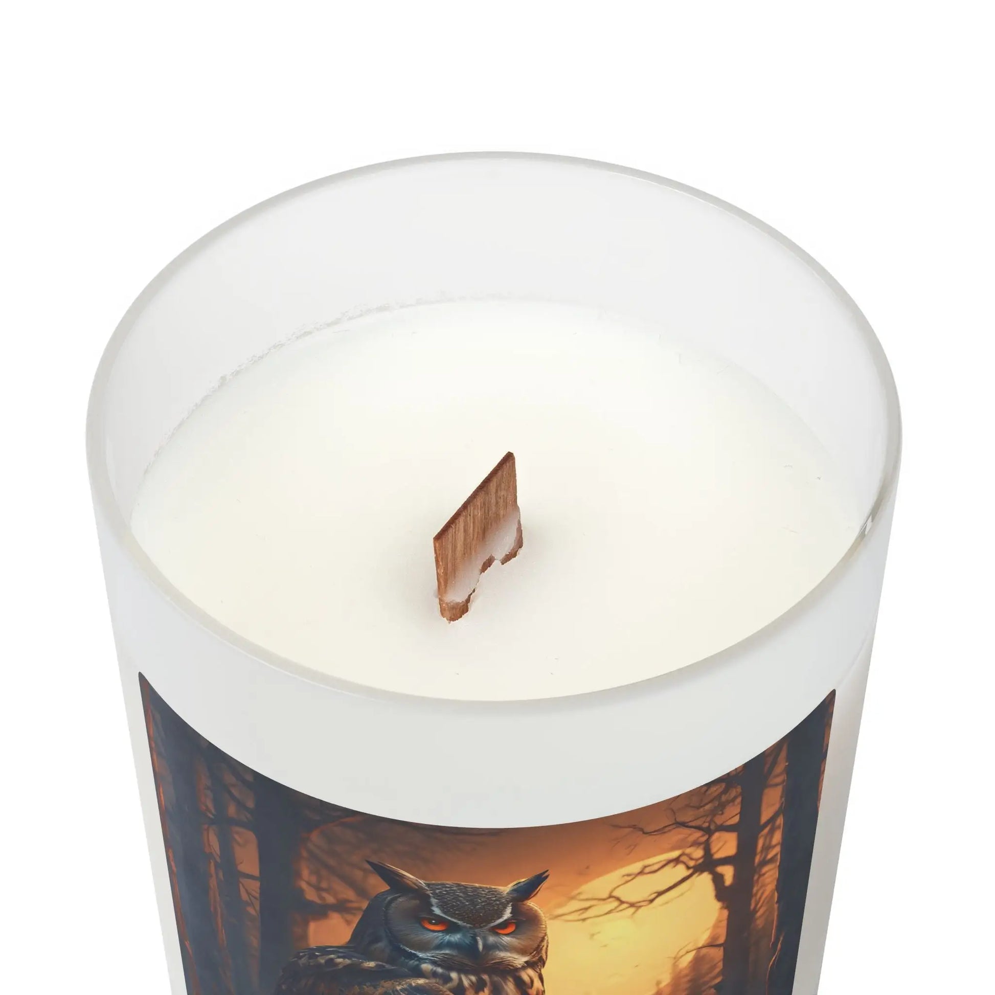 Moonlit Owl Frosted Glass Candle — 11oz Woodland Evening Scented Candle - Home Decor