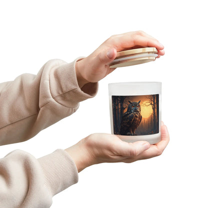 Moonlit Owl Frosted Glass Candle — 11oz Woodland Evening Scented Candle - Home Decor