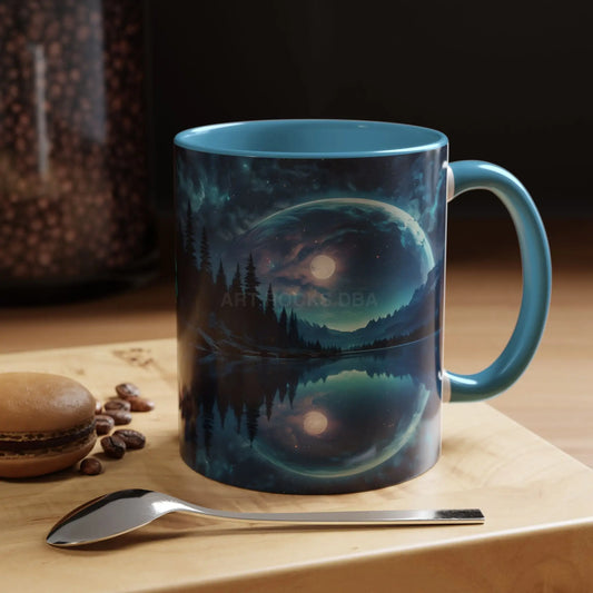 Moonlit Reflection Coffee Mug — Reflective Night Landscape Accent Mug (11/15oz) - 11oz / Light Blue - Mug