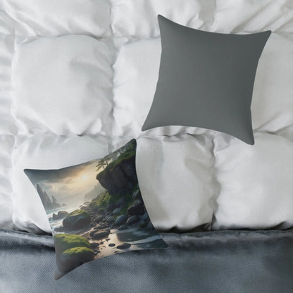 Mossy Beach on a Gloomy Day Throw Pillow Cozy Home Decor Nature Lover Gift Decorative Throw Pillow Soothing Bedroom