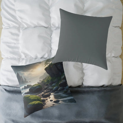 Mossy Beach on a Gloomy Day Throw Pillow Cozy Home Decor Nature Lover Gift Decorative Throw Pillow Soothing Bedroom