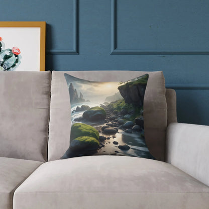 Mossy Beach on a Gloomy Day Throw Pillow Cozy Home Decor Nature Lover Gift Decorative Throw Pillow Soothing Bedroom