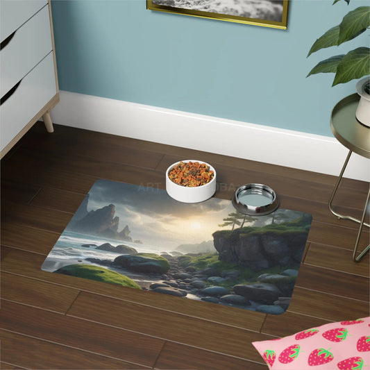 Mossy Rocks Coastal Cliff Pet Food Mat (12x18) - 12’’ × 18’’ / Rectangle - Pets