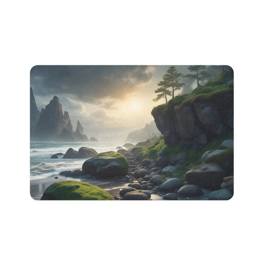 Mossy Rocks Coastal Cliff Pet Food Mat (12x18) - 12’’ × 18’’ / Rectangle - Pets