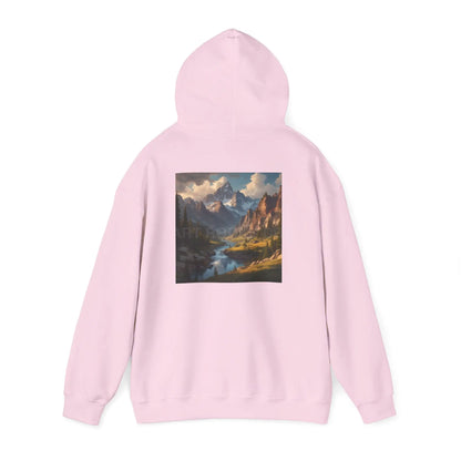 Mountain and River Hooded Sweatshirt – Cozy Unisex Hoodie Ideal for Artists Nature Lovers Art Events Holiday Gifting