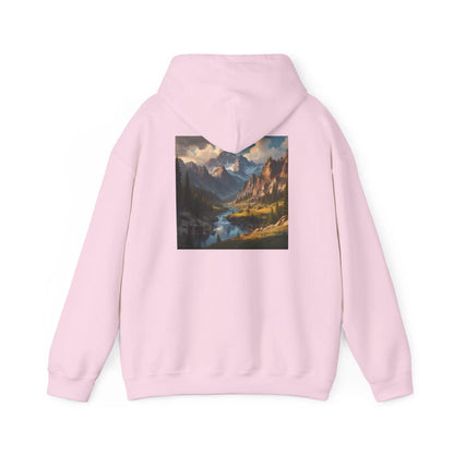 Mountain and River Hooded Sweatshirt – Cozy Unisex Hoodie Ideal for Artists Nature Lovers Art Events Holiday Gifting