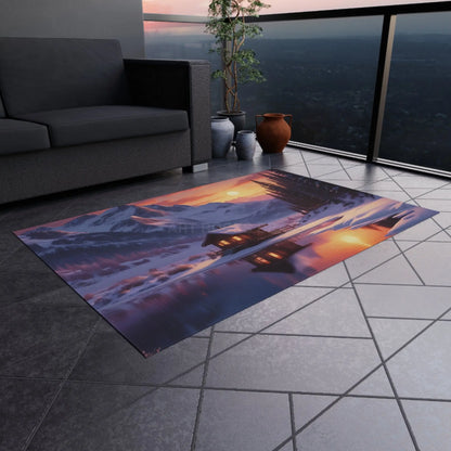 Mountain Cabin Sunset Outdoor Rug Cozy Patio Mat Nature Lover Gift Garden Decorative Floor Mat Cabin Decor Camping