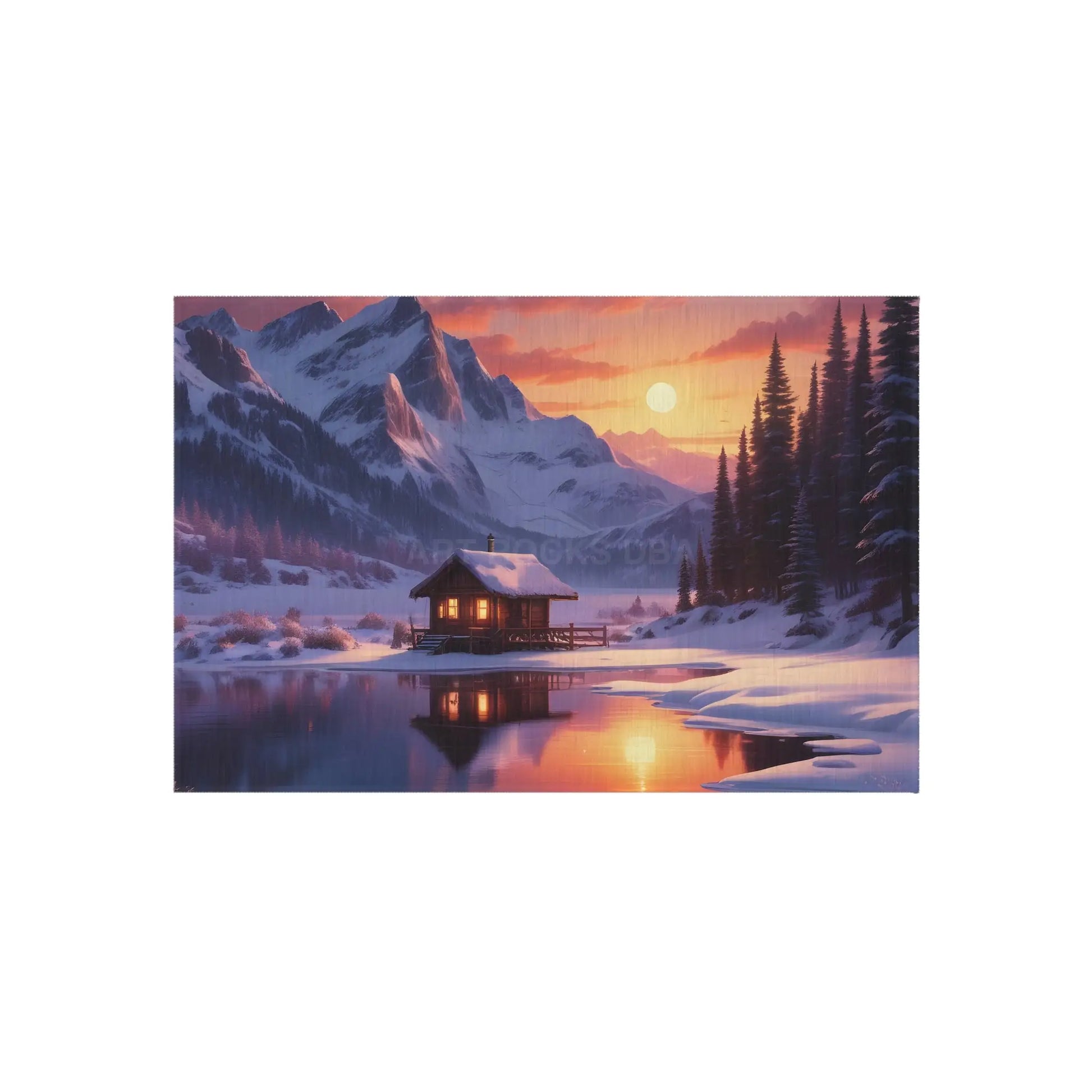 Mountain Cabin Sunset Outdoor Rug Cozy Patio Mat Nature Lover Gift Garden Decorative Floor Mat Cabin Decor Camping