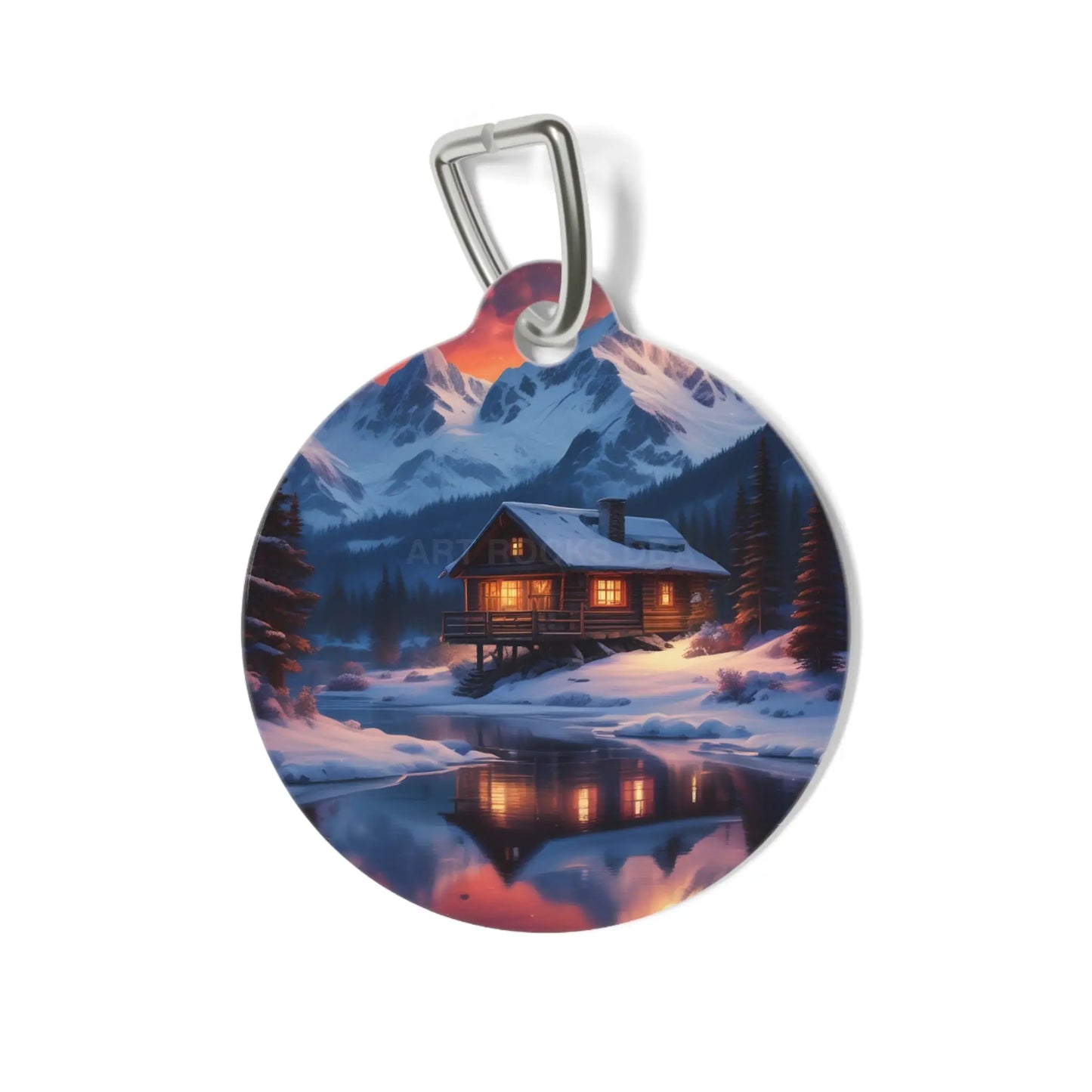 Mountain Cabin Winter Pet Tag — Cozy Snowy Lodge Dog ID Tag - 1’’ - Pets