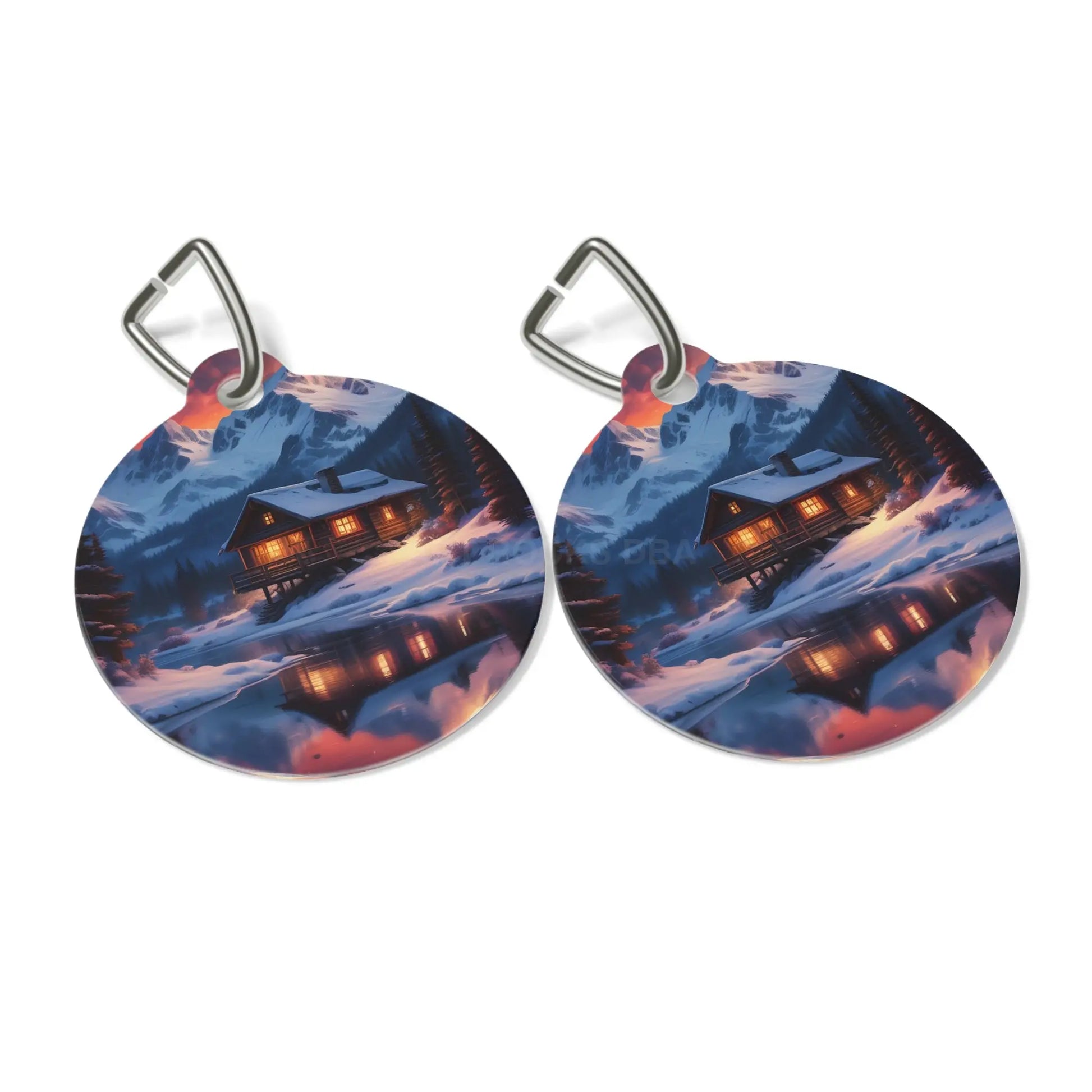 Mountain Cabin Winter Pet Tag — Cozy Snowy Lodge Dog ID Tag - 1’’ - Pets