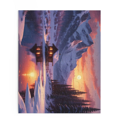 Mountain Cabin Winter Sunset Puzzle — Scenic 120/252/500-Piece Jigsaw - Puzzle