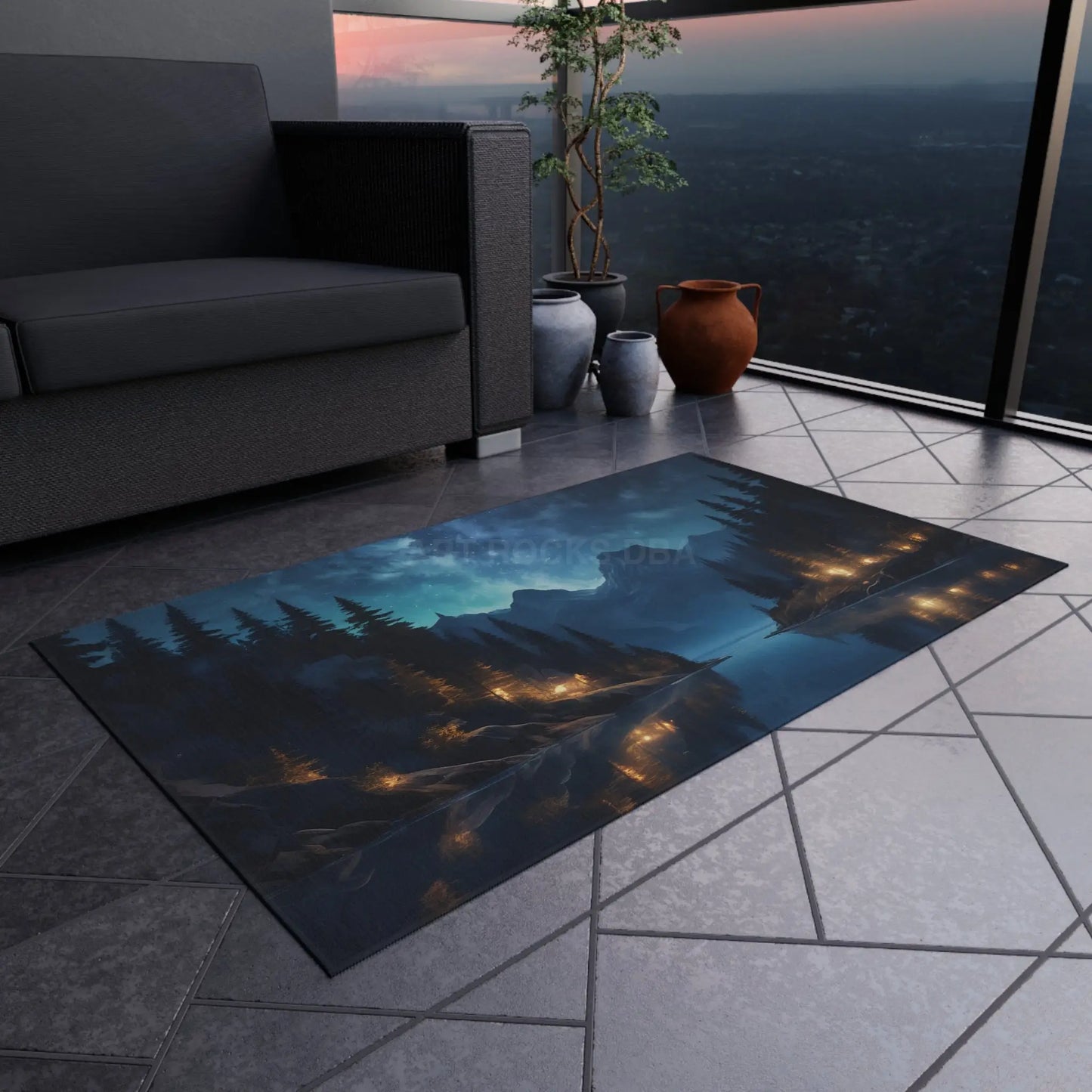 Mountain Camping at Night Outdoor Rug Bohemian Outdoor Decor Patio Rug Camping Accessories Nature-Inspired Rug Rustic