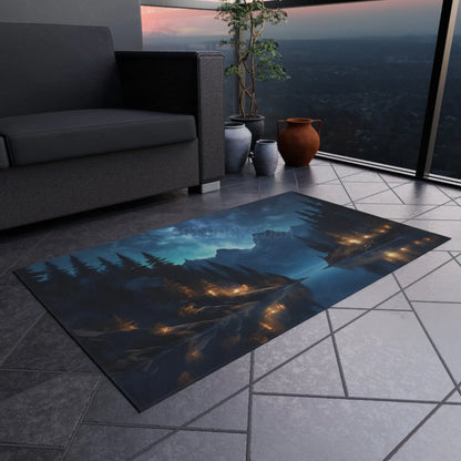 Mountain Camping at Night Outdoor Rug Bohemian Outdoor Decor Patio Rug Camping Accessories Nature-Inspired Rug Rustic