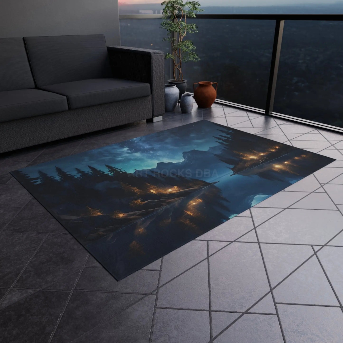 Mountain Camping at Night Outdoor Rug Bohemian Outdoor Decor Patio Rug Camping Accessories Nature-Inspired Rug Rustic