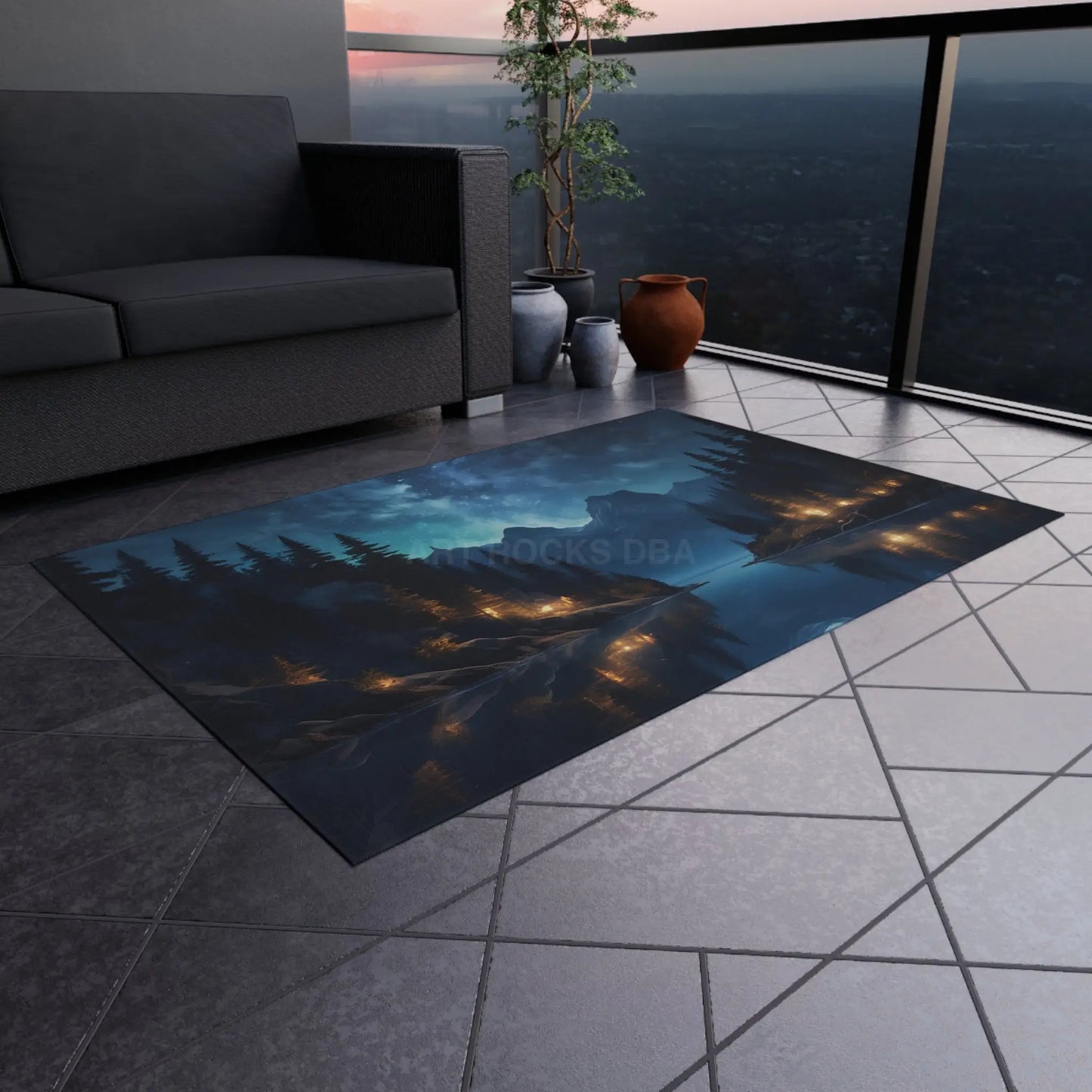 Mountain Camping at Night Outdoor Rug Bohemian Outdoor Decor Patio Rug Camping Accessories Nature-Inspired Rug Rustic