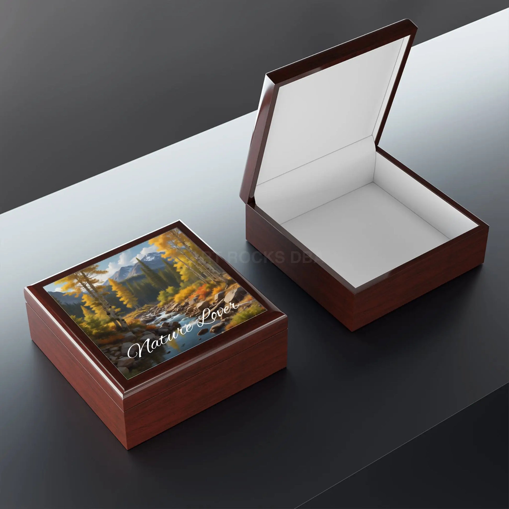 Mountain Creek Autumn Jewelry Box — Scenic River Landscape Keepsake - Home Decor