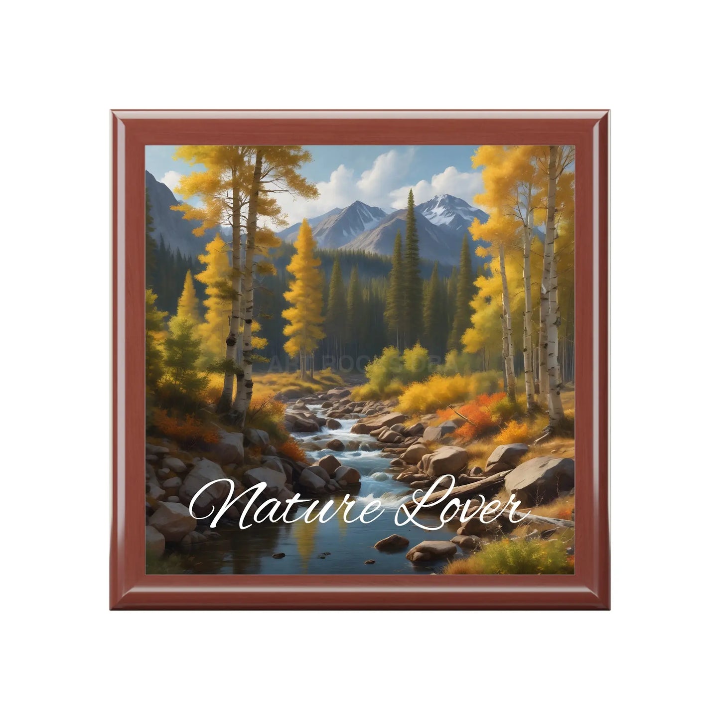 Mountain Creek Autumn Jewelry Box — Scenic River Landscape Keepsake - Golden Oak / One size - Home Decor