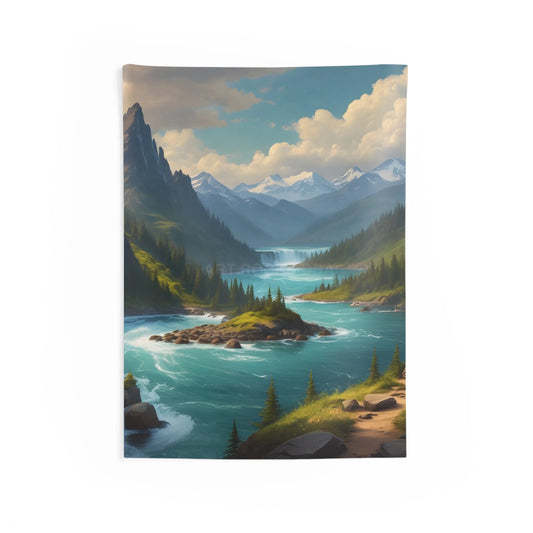 Mountain Island Landscape Tapestry | Indoor Decor Wall Art Nature Aesthetic Boho Home Decor Gift for Nature Lovers