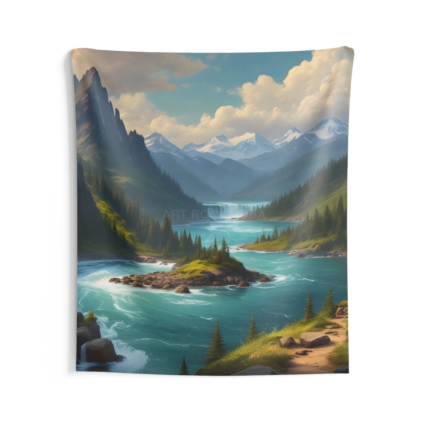 Mountain Island Landscape Tapestry | Indoor Decor Wall Art Nature Aesthetic Boho Home Decor Gift for Nature Lovers