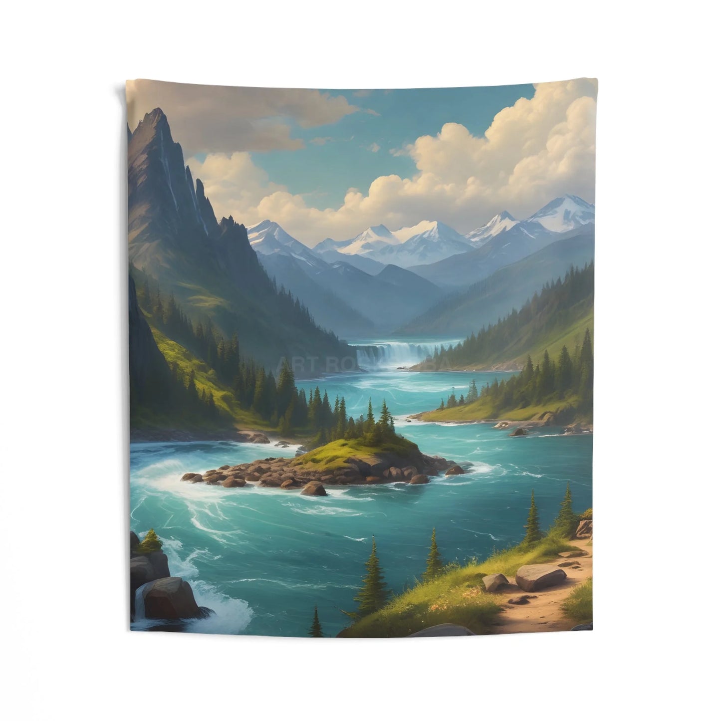 Mountain Island Landscape Tapestry | Indoor Decor Wall Art Nature Aesthetic Boho Home Decor Gift for Nature Lovers