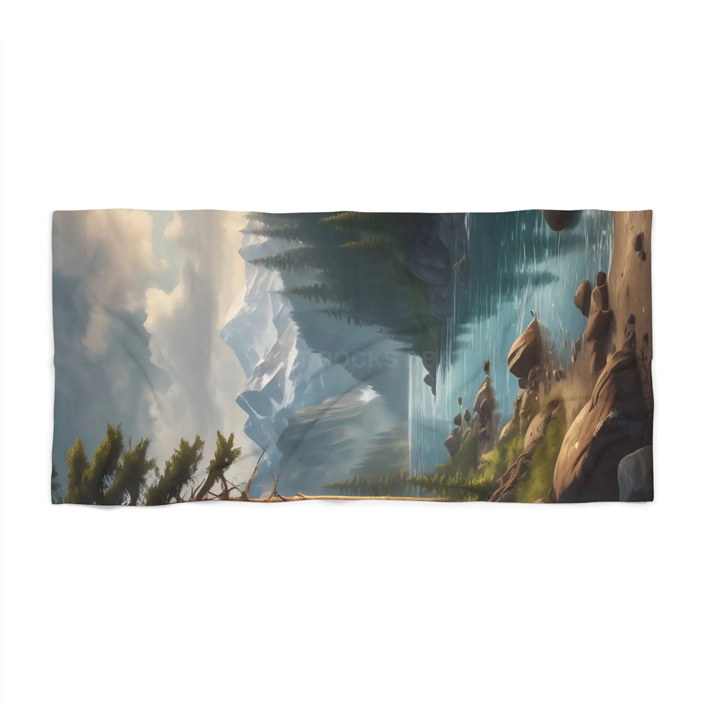 Mountain Lake Beach Towel — Serene Alpine Landscape - 36’’ × 72’’ - Home Decor