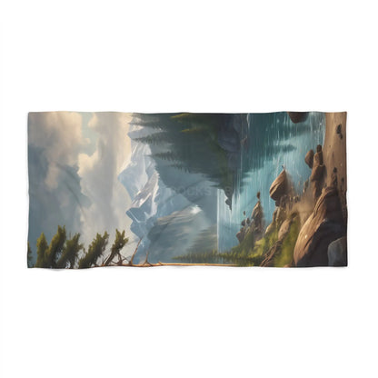 Mountain Lake Beach Towel — Serene Alpine Landscape - Home Decor