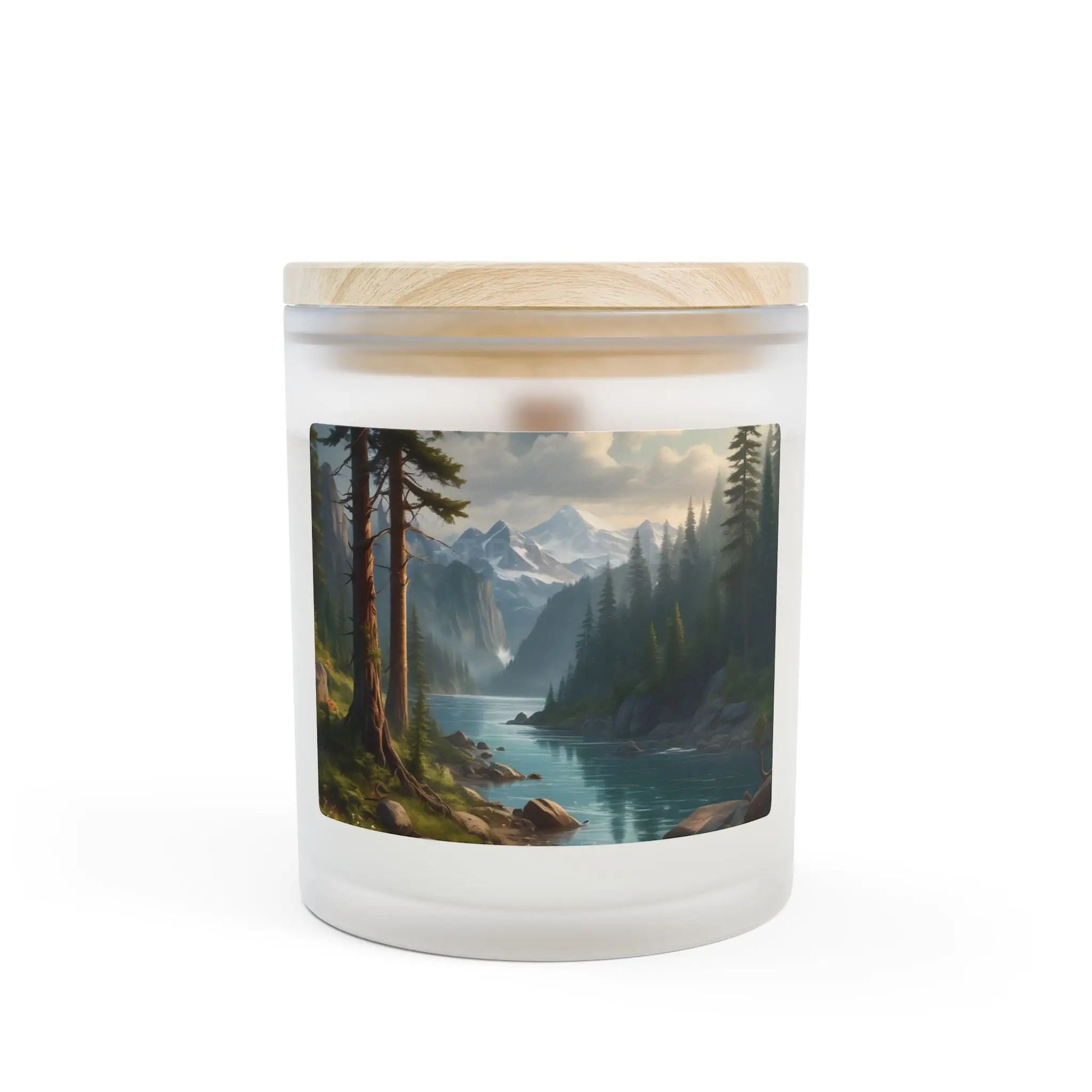 Mountain Lake Landscape Candle — Frosted 11oz Scented Jar - Home Decor