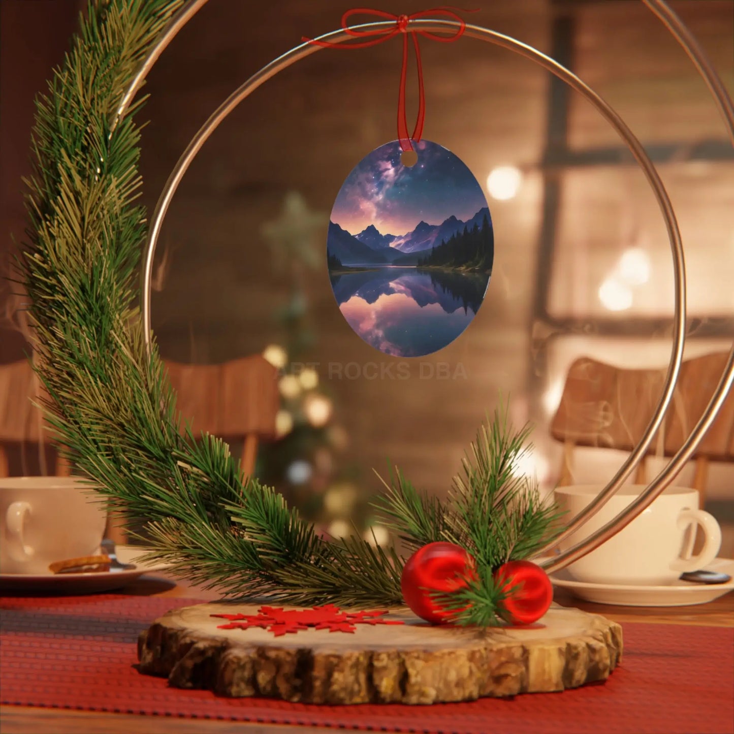 Mountain Lake Metal Ornament — Scenic Holiday Decoration - Home Decor