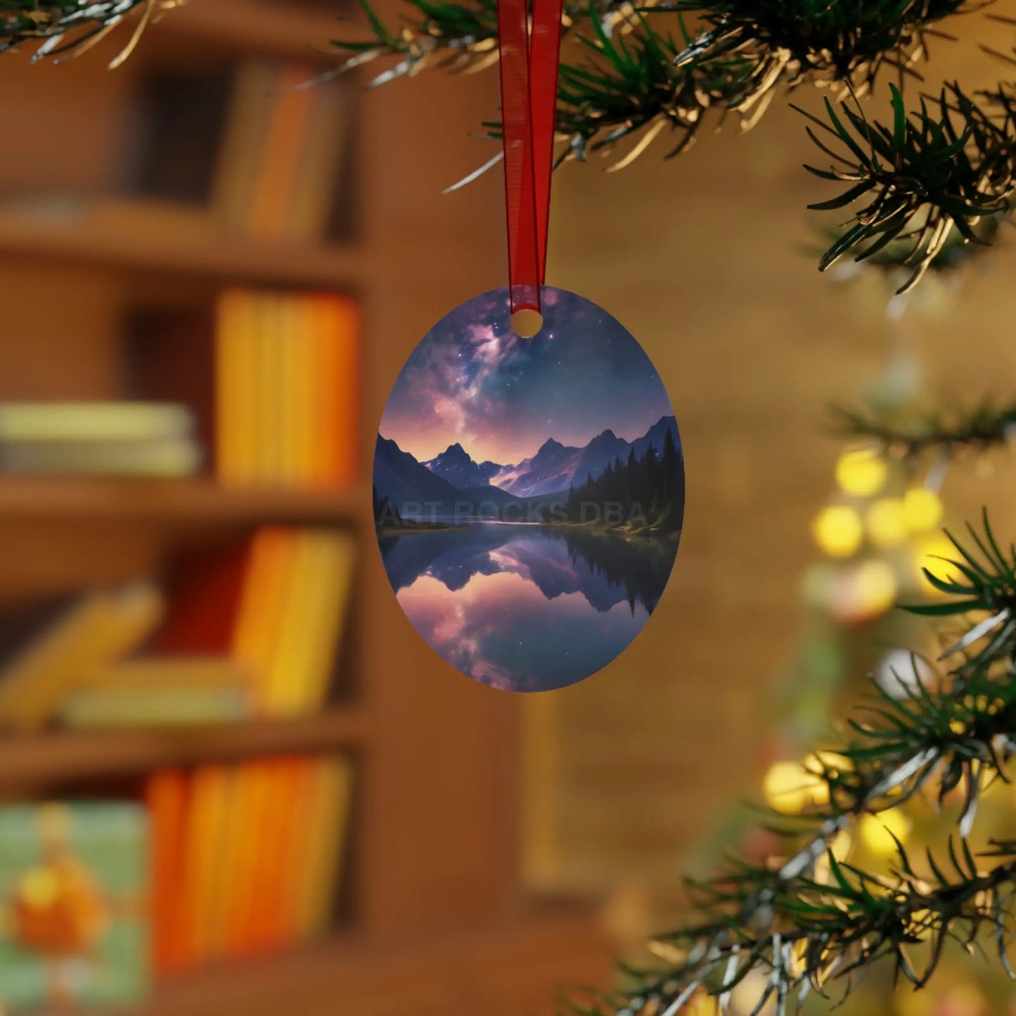 Mountain Lake Metal Ornament — Scenic Holiday Decoration - Home Decor