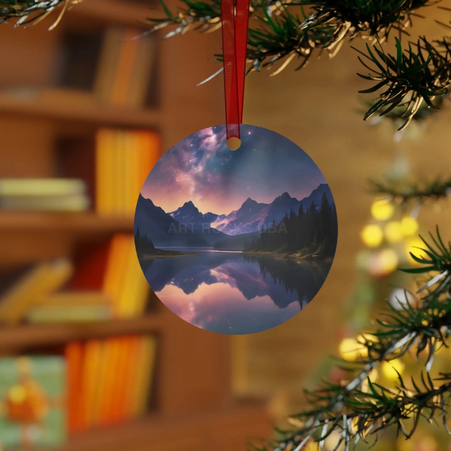 Mountain Lake Metal Ornament — Scenic Holiday Decoration - Home Decor
