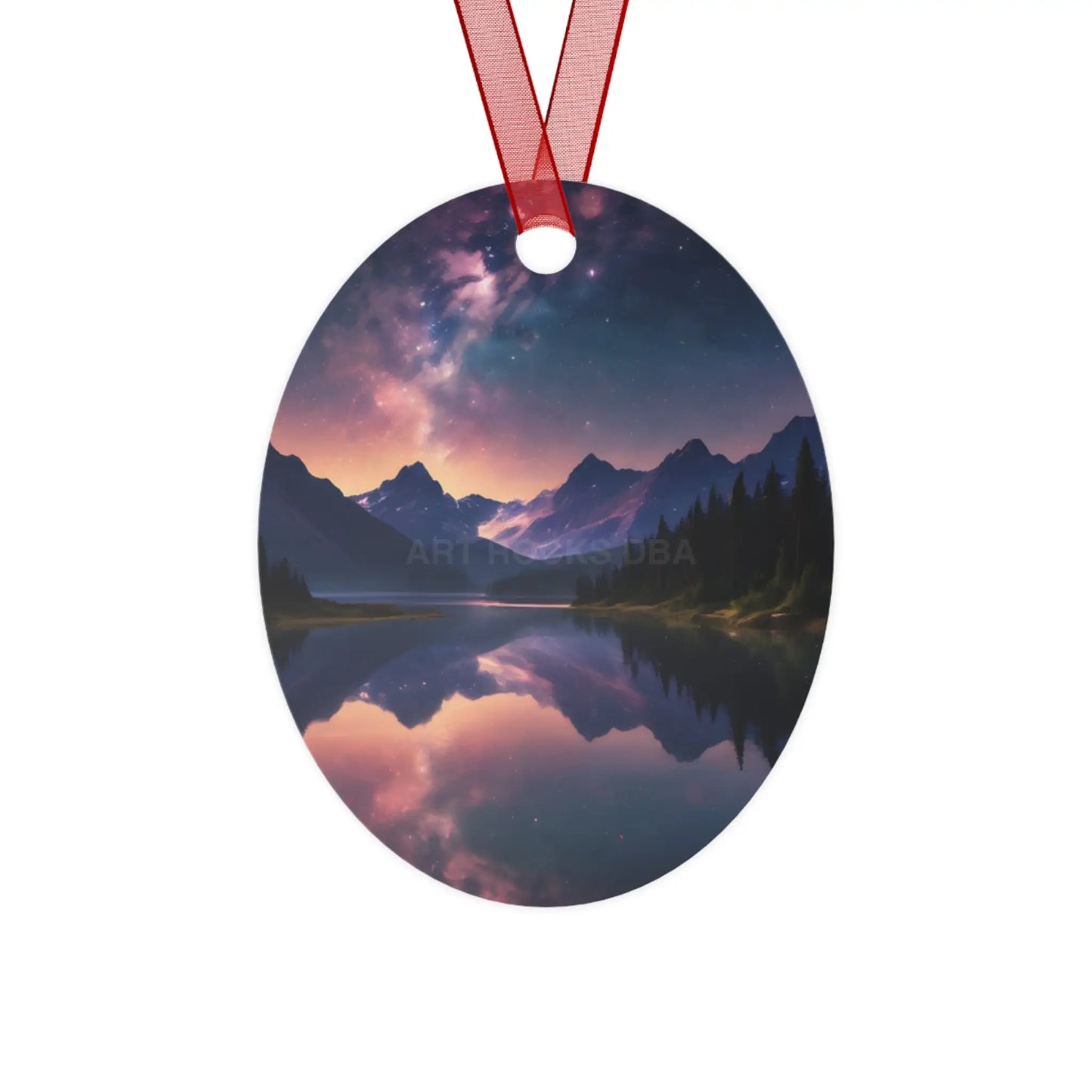 Mountain Lake Metal Ornament — Scenic Holiday Decoration - Oval / One Size - Home Decor