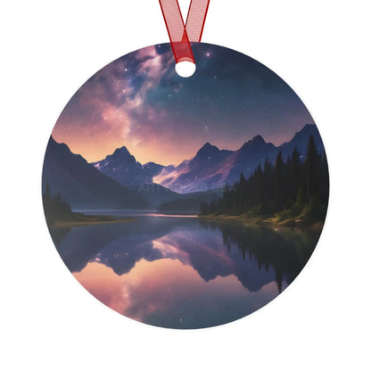 Mountain Lake Metal Ornament — Scenic Holiday Decoration - Round / One Size - Home Decor